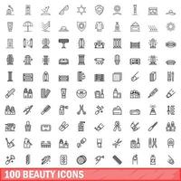 100 schoonheid iconen set, Kaderstijl vector