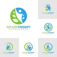 set van mensen blad logo ontwerp vector, creatieve gezonde logo concepten sjabloon illustratie. vector