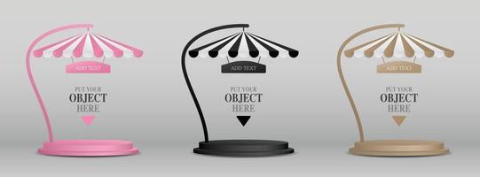 dubbele stap cirkel podium met gestreept patroon parasol 3d illustratie vector collectie voor het plaatsen van uw object