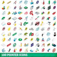 100 aanwijzer iconen set, isometrische 3D-stijl vector