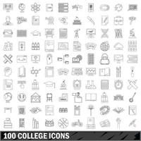 100 college iconen set, Kaderstijl vector