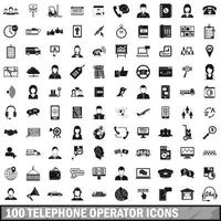 100 telefoniste iconen set, eenvoudige stijl vector