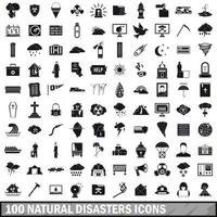 100 natuurrampen iconen set, eenvoudige stijl vector