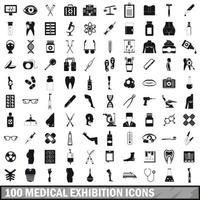 100 medische tentoonstelling iconen set, eenvoudige stijl vector