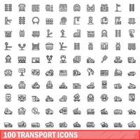 100 transport iconen set, Kaderstijl vector