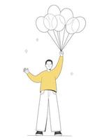 man houdt ballonnen in zijn hand. ballon verkoper. schets illustratie vector