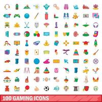 100 gaming iconen set, cartoon stijl vector