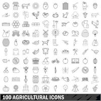100 landbouw iconen set, Kaderstijl vector