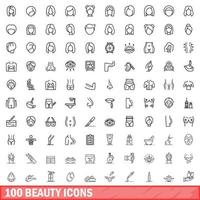 100 schoonheid iconen set, Kaderstijl vector