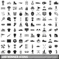 100 winnaar iconen set, eenvoudige stijl vector