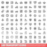 100 transport iconen set, Kaderstijl vector