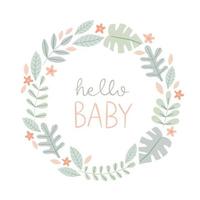 webnew babykaart met schattige krans en handschrift. hallo baby baby shower uitnodiging, geboortekaartje, kinderkamer poster, kinderkamer of kleding.