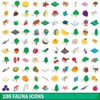 100 fauna iconen set, isometrische 3D-stijl vector