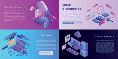 bannerset voor cloudtechnologie, isometrische stijl vector