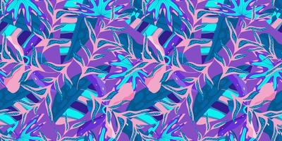 neon tropic bloemen naadloos patroon op paarse achtergrond. bloemenneon voor een helder zomerontwerp. tropische jungle in abstracte stijl op blauwe achtergrond vector