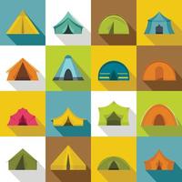 tent vormen iconen set, vlakke stijl vector