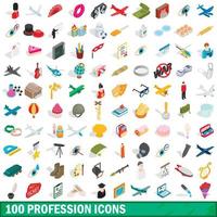 100 beroep iconen set, isometrische 3D-stijl vector