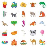 circus iconen set, cartoon stijl vector