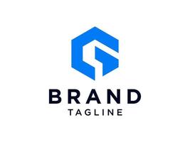 eerste letter g-logo. blauwe vierkante vorm opgenomen negatieve ruimte geïsoleerd op een witte achtergrond. bruikbaar voor bedrijfs- en branding-logo. platte vector logo ontwerpsjabloon element