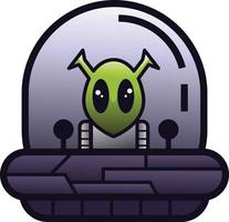 leuke en trendy cartoon alien met ufo vliegtuig karakter illustratie vector