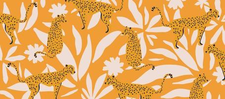 schattig en modern natuurpatroon met luipaarden. luipaarden en bladeren decoratief vectorillustratieontwerp vector