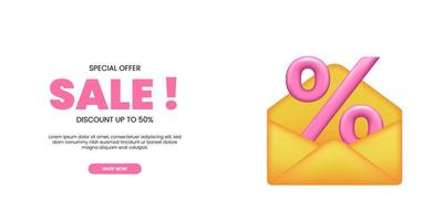 3D-verkooppercentage speciale kortingsaanbieding promotiesjabloon voor online winkelen vector