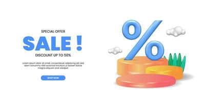 schattig 3D-verkooppercentage op het cilinderpodium podiumdisplay speciale kortingsaanbieding promotiesjabloon voor online winkelen vector