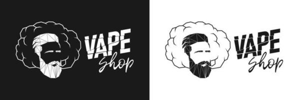 vape shop veelhoekig logo. hipster ademt verdamper rookwolk uit. lineaire abstracte driehoek stijl logo voor elektronische sigarettenwinkel. e-sigaret vaping verkoper laag poly insignes ontwerp. vector eps