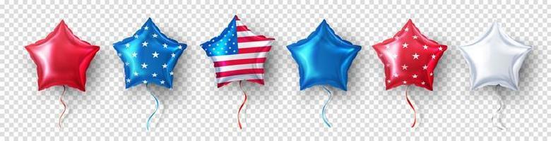 Amerikaanse ster ballon voor usa party ballonnen evenement decoratie op transparante background.party decoraties vierde juli, usa onafhankelijkheidsdag, herdenkingsdag, feest, jubileum of amerikaanse evenement. vector