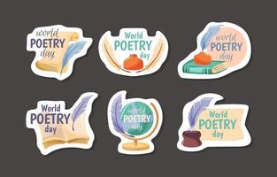 wereld poëzie dag doodle handgetekende sticker collectie vector