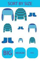 match de kleding op maat large, medium en small. educatief spel voor kinderen. vector