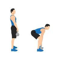 man doet kettlebell deadlift. platte vectorillustratie van abs oefening geïsoleerd op een witte achtergrond vector