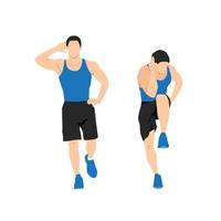 man doet body crunches. staande kruisoefening. platte vectorillustratie van een man in buikspieren exercise.tutorial vector