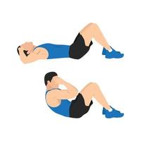 man doet sit-ups oefening. buikspieren oefenen platte vectorillustratie geïsoleerd op een witte achtergrond vector