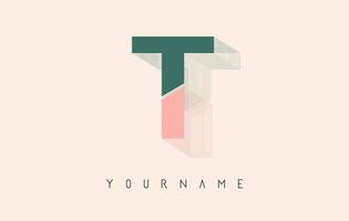 wireframe t letter logo-ontwerp in twee kleuren. creatieve vectorillustratie met bedrade, gespiegelde omtrekframe. vector