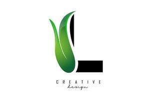 vectorillustratie van abstracte letter l met groen blad ontwerp. vector