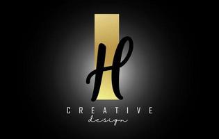 gouden letters ih-logo met een minimalistisch design. letters i en h met geometrische en handgeschreven typografie. vector