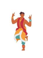 Indiase man in traditionele outfit dansen. Aziatische mannelijke karakter vectorillustratie. geïsoleerd op wit. vector