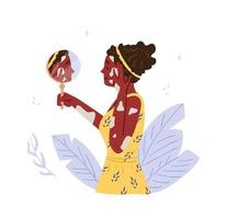 Afro-Amerikaanse vrouw met vitiligo in spiegel platte vectorillustratie kijken. geïsoleerd op wit. lichaam positief en zelfacceptatie concept. vector