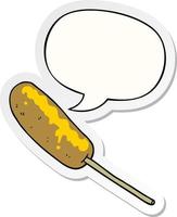 cartoon hotdog op een stokje en tekstballon sticker vector