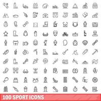 100 sport iconen set, Kaderstijl vector