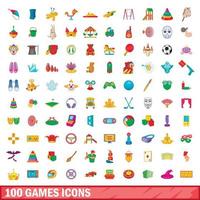 100 spellen iconen set, cartoon stijl vector