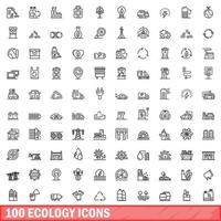 100 ecologie iconen set, Kaderstijl vector