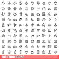 100 voedsel iconen set, Kaderstijl vector