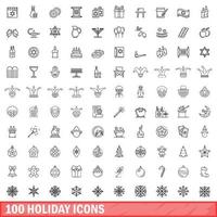 100 vakantie iconen set, Kaderstijl vector