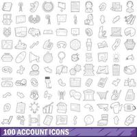 100 account iconen set, Kaderstijl vector