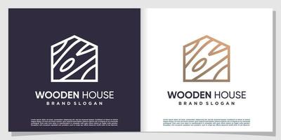 houten huis logo met creatieve element premium vector