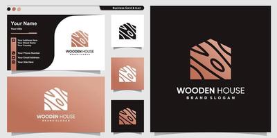 houten huis logo met creatieve element premium vector