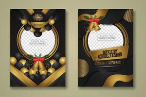 luxe kerstaffiche sjabloon met glanzend goud en textuur achtergrond. vector illustratie