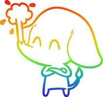 regenbooggradiënt lijntekening schattige cartoon olifant die water spuit vector